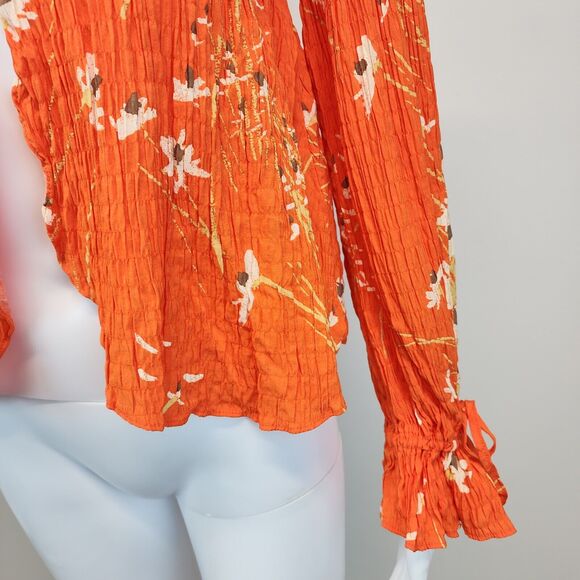 Urban Outfitters Floral Top Size XS Square Neck Orange Long Sleeve Smocked Y2K - Picture 9 of 16